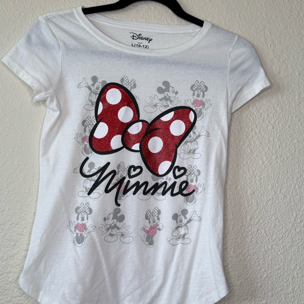 Minnie Mouse White T-Shirt, With Big Red Bow, Featuring Mickey too!